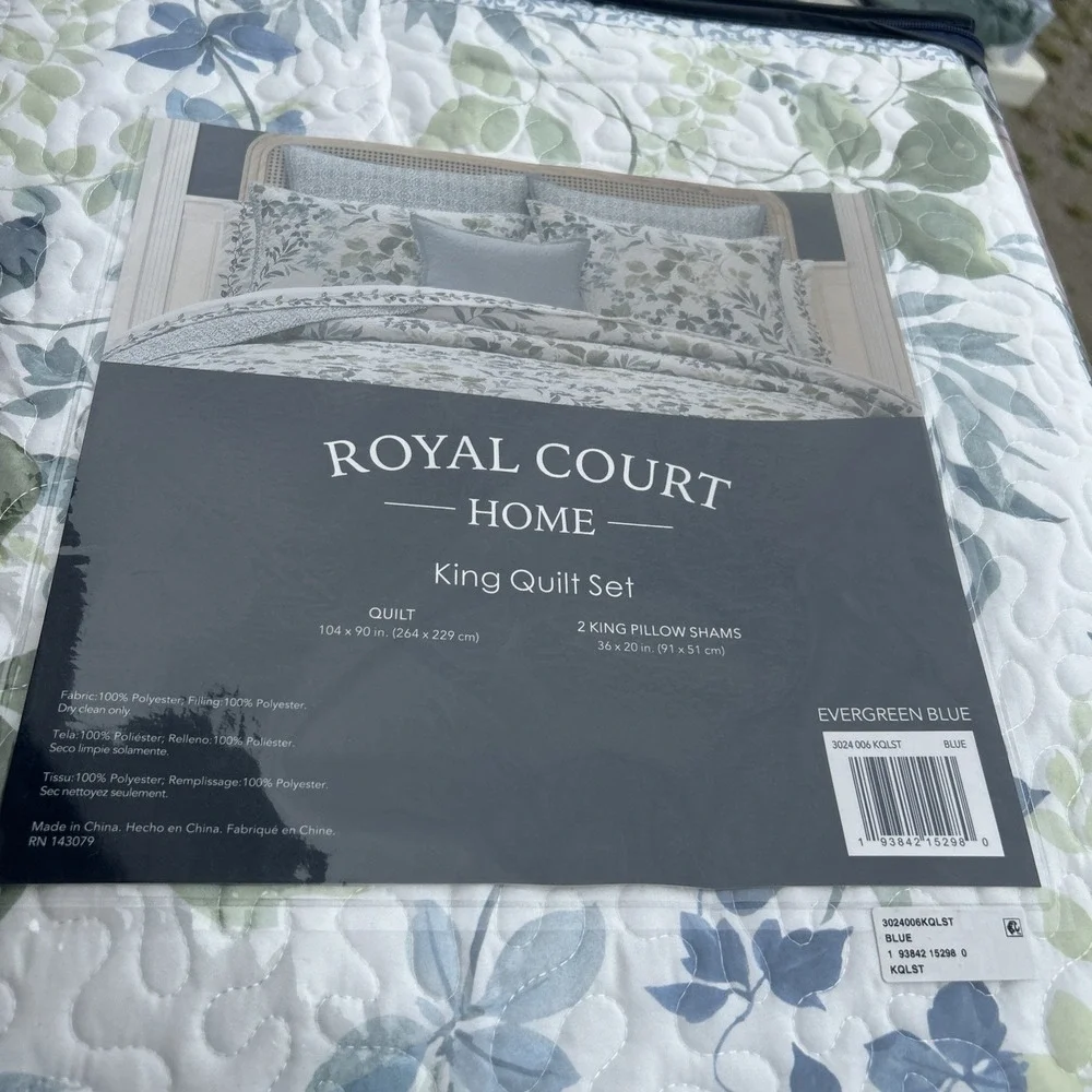Royal Court Home Floral 3-Pc. King Quilt Set, BLUE